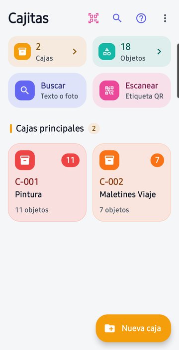 Cajitas: pantalla principal